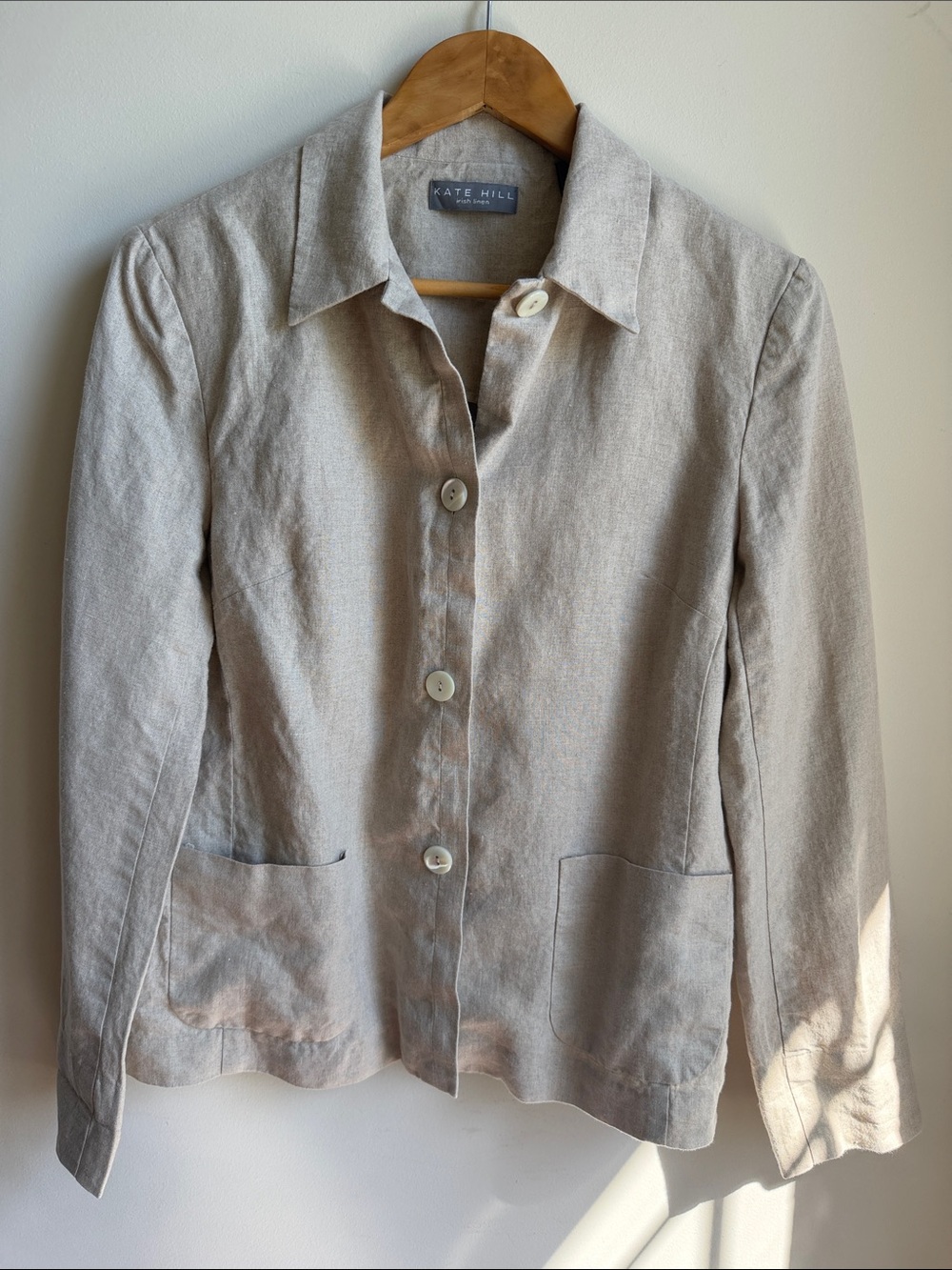 Kate Hill Pure Irish Linen Unlined 4 Button Pocket Blazer Jacket Womens 6